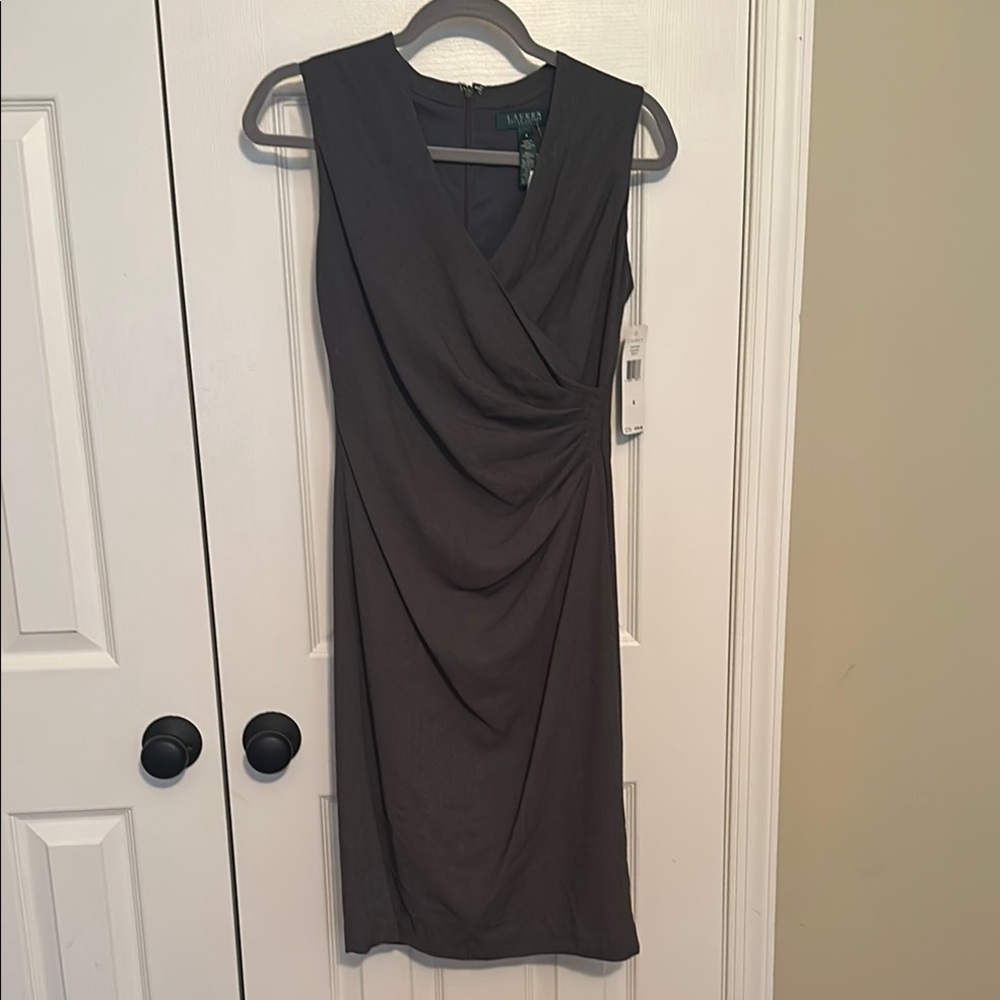Lauren Ralph Lauren Gray Ruched Wrap Midi Dress
